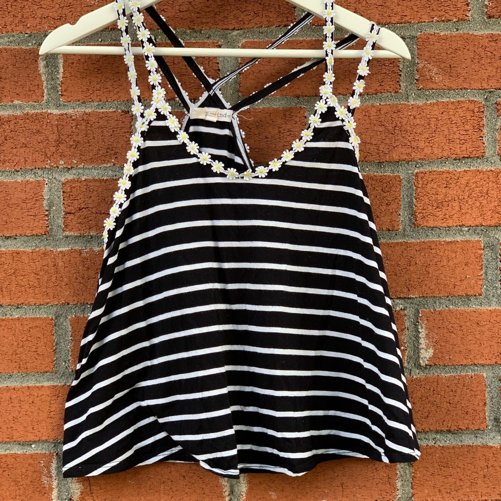 Striped cross back tank with flower straps